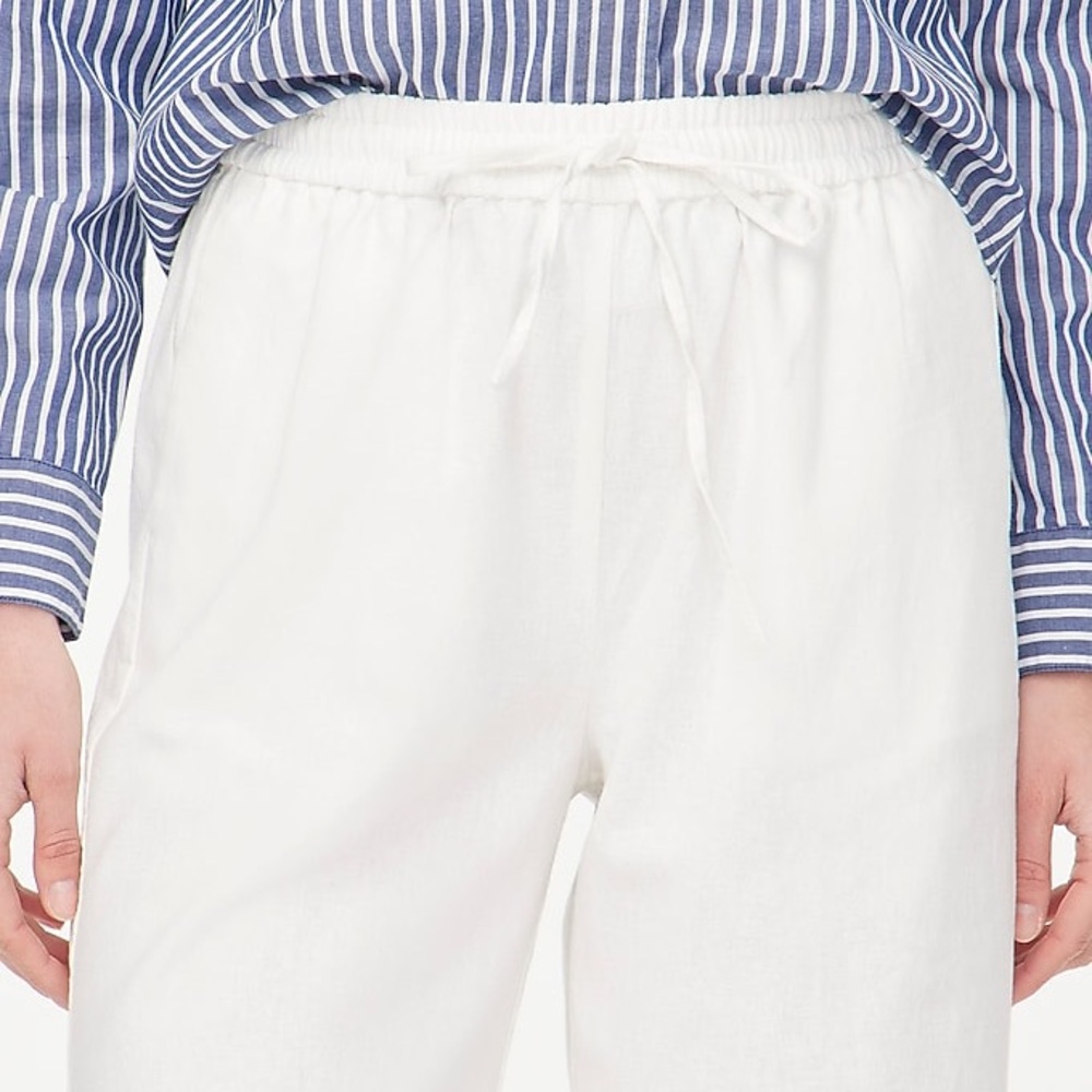 J. Crew White Drawstring Ankle Cropped Pants Linen/Cotton Blend with Cuffs Sz 10 - Picture 4 of 12